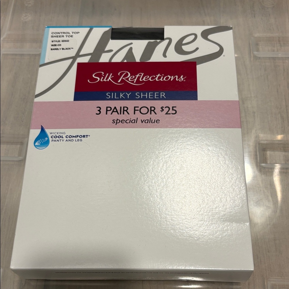 3 - Hanes Silk Reflections Silky Sheer Pantyhose - Control Too - CD - Black